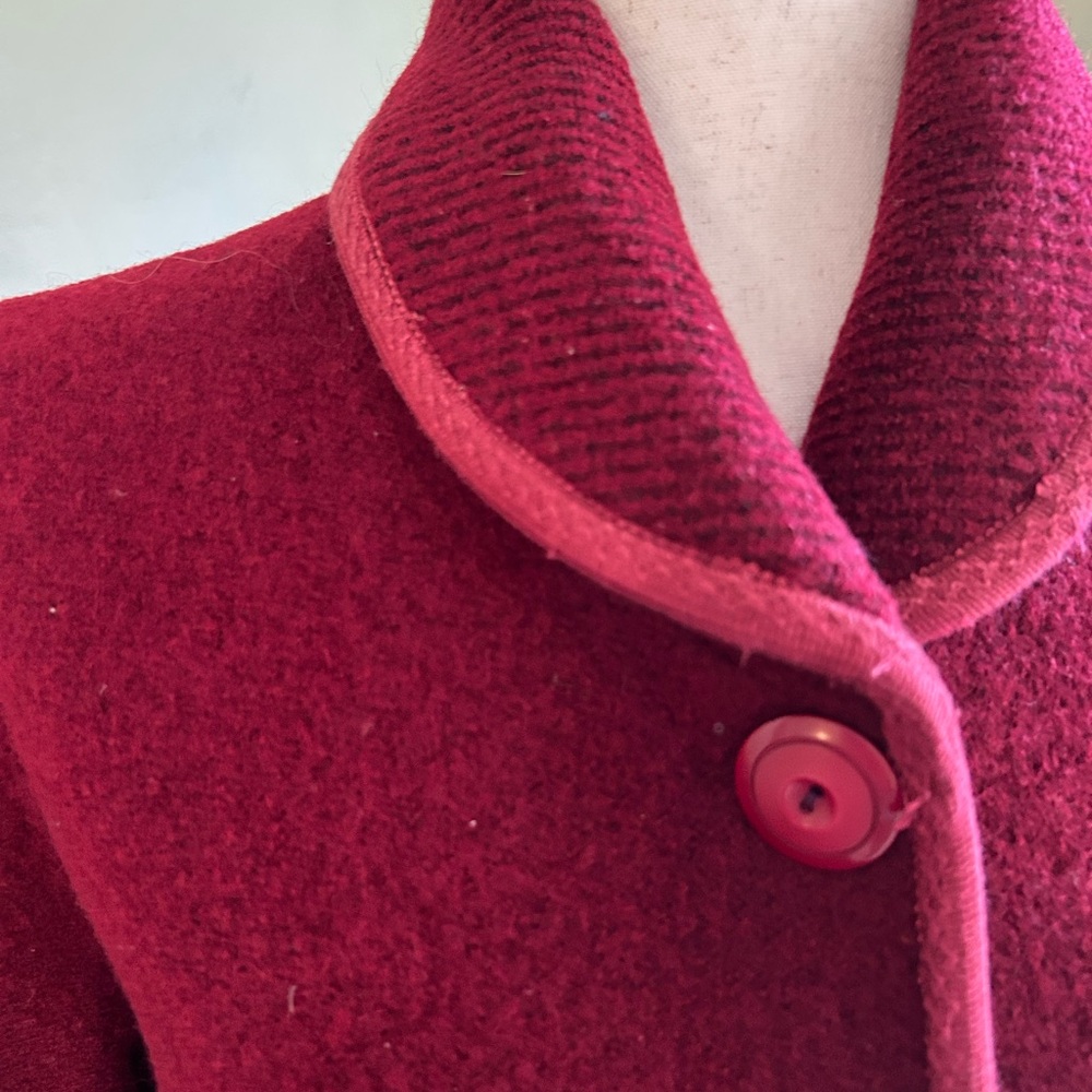 Vintage wool coat cranberry red size 2/4. Shawl neck, retro buttons,big pockets - Picture 3 of 16